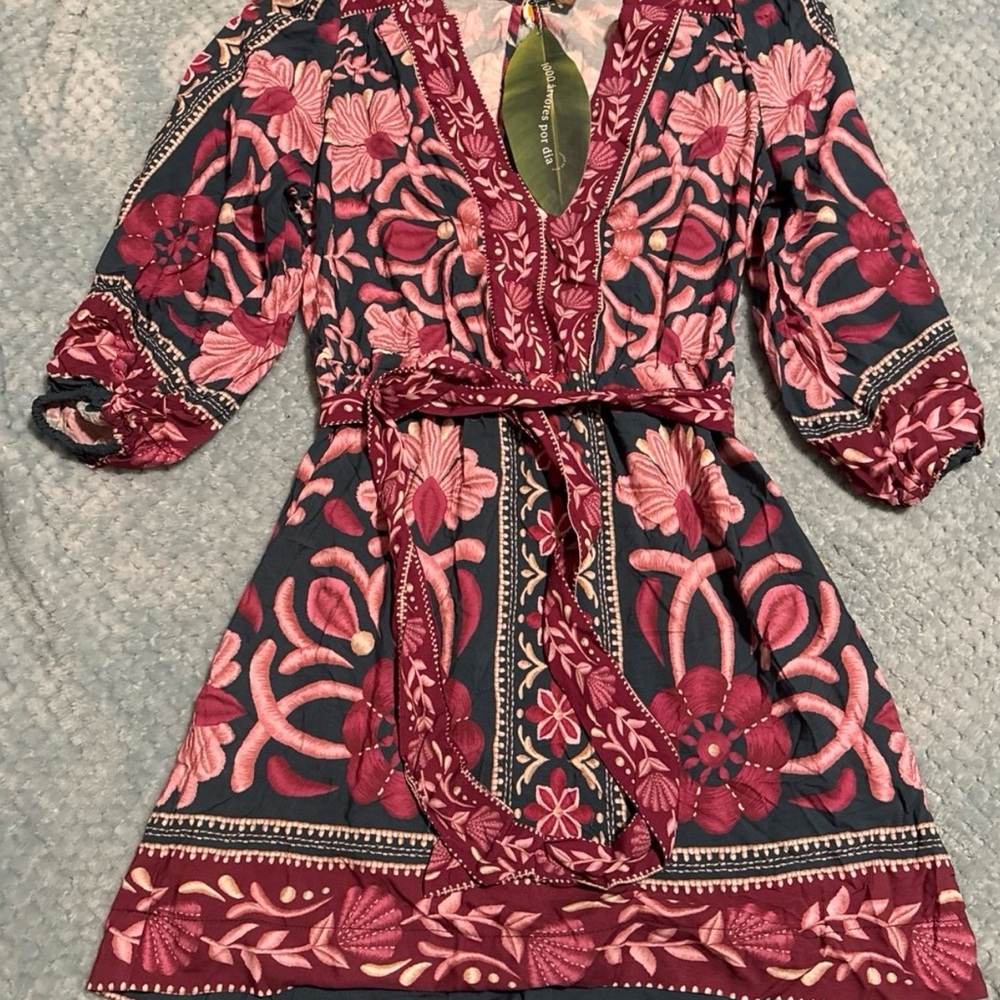 FARM Rio Navy and Pink Floral Long Sleeve Dress